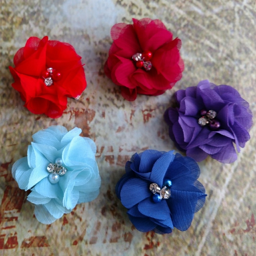 New set of 5 chiffon flower hair clips